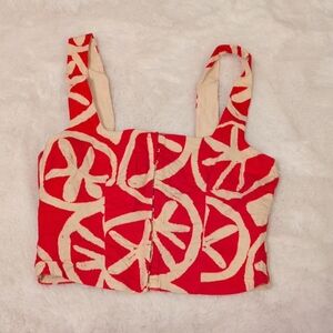 Vibrant Red and Cream Women's Crop Top